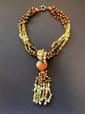 Pearl, orange agate and gemstone y-shaped necklace