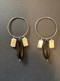 White pearl and black onyx hooped earrings