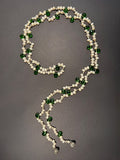 White pearl and emerald green teardrop lariat necklace