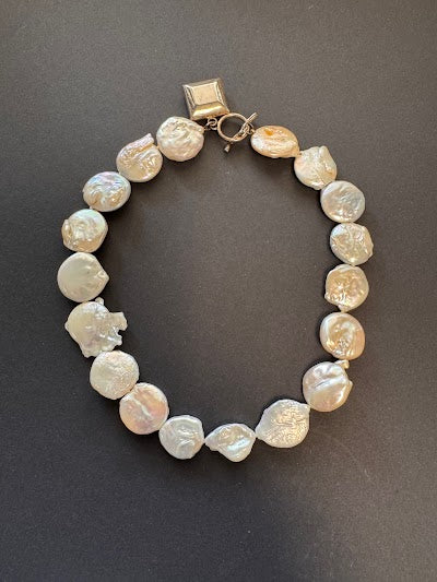 Large white coin pearl necklace