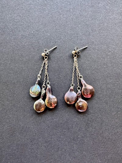 Peacock-hued baroque pearl earrings on a sterling silver post