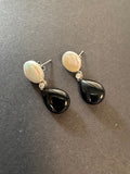 White pearl and black onyx earrings
