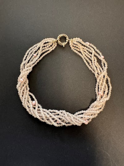 Multi-stranded rose quartz necklace