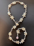 Soft pink-hued stick and baroque pearl and rose quartz lariat necklace