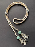 White pearl and heart-shaped jade lariat necklace