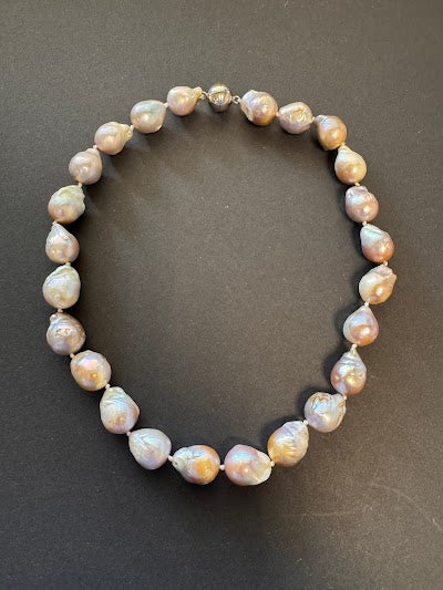 Silvery-white-hued baroque pearl necklace