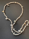Long white pearl and pink quartz necklace