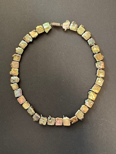 Medium golden-hued square coin pearl necklace