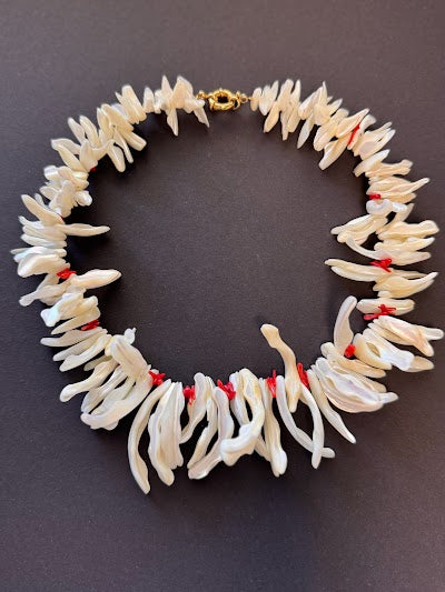 White shell and red coral necklace