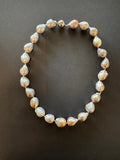 Silvery white pink-hued baroque pearl necklace