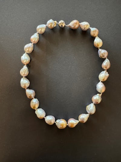 Silvery-white-hued baroque pearl necklace