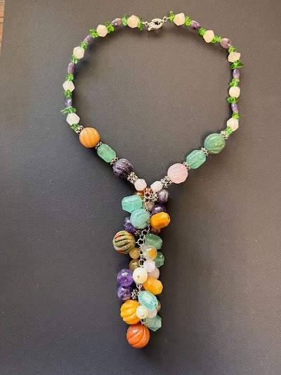 Y-shaped multi-gemstone necklace