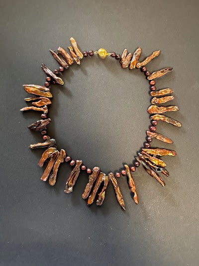 Bronze-hued stick pearl necklace