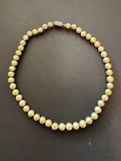 Pale olive green-hued pearl necklace