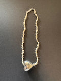 Large silver heart and white pearl necklace