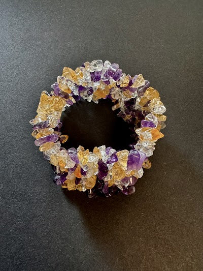 Mixed quartz stretch cuff bracelet