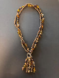 Y-shaped bronze-hued pearl and gemstone necklace
