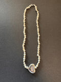 Patterned silver heart and white pearl necklace