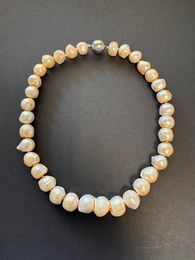 Creamy-white-hued baroque pearl necklace