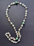 Continuous-strand coin pearl necklace with rose quartz and pale green-hued jade beads