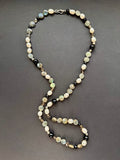 Long freshwater pearl necklace with labradorite, onyx and jasper beads