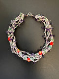 Multi-stranded rose quartz and gemstone necklace