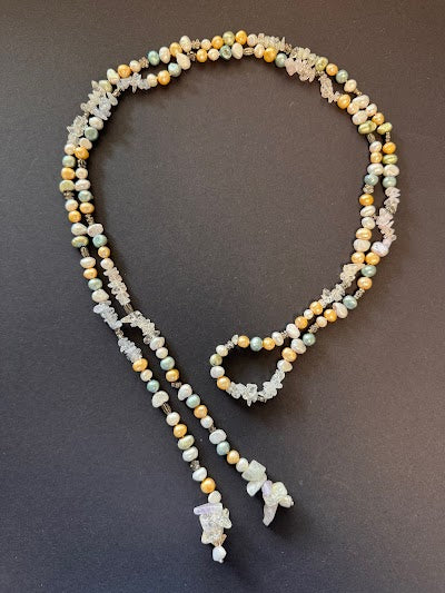 Lariat pearl and gemstone necklace