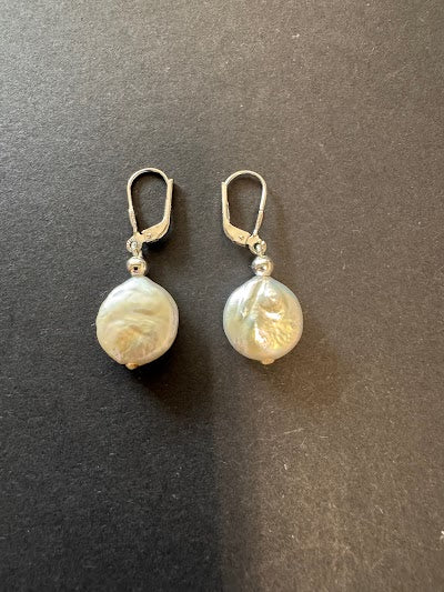 White single coin pearl earrings