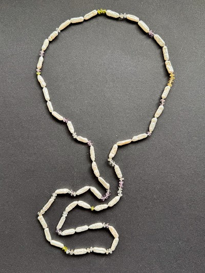 White stick pearl and semi-precious stone continuous-strand necklace