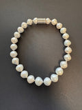 Large white pearl necklace with barrel clasp