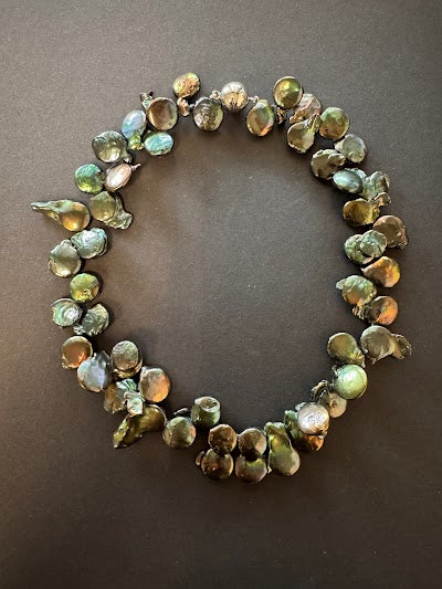 Bronze-green-hued baroque coin pearl necklace
