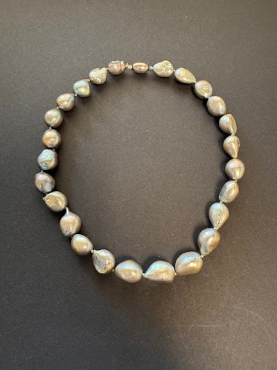 Silver-grey-hued baroque pearl necklace