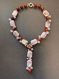Y-shaped amethyst and pearl necklace