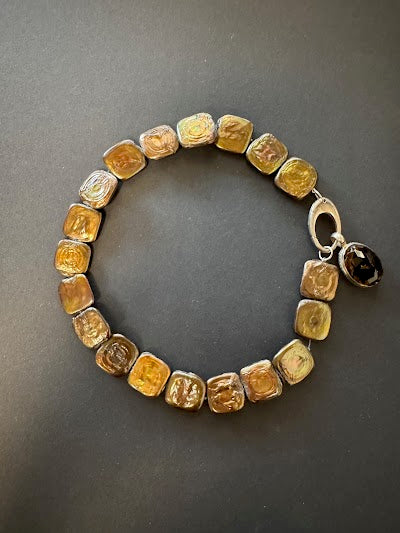 Large bronze-hued square coin pearl necklace