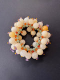 Polished cream-hued jade and aventurine stretch bracelet