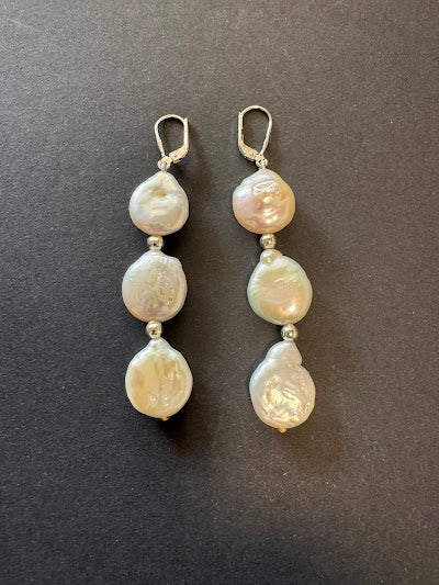 White multi coin pearl earrings