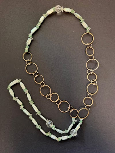 Mint-hued stick pearl and hoop necklace