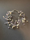 Multi-stranded 'floating' white pearl and amethyst necklace
