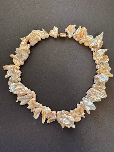 Golden-cream-hued freeform pearl necklace