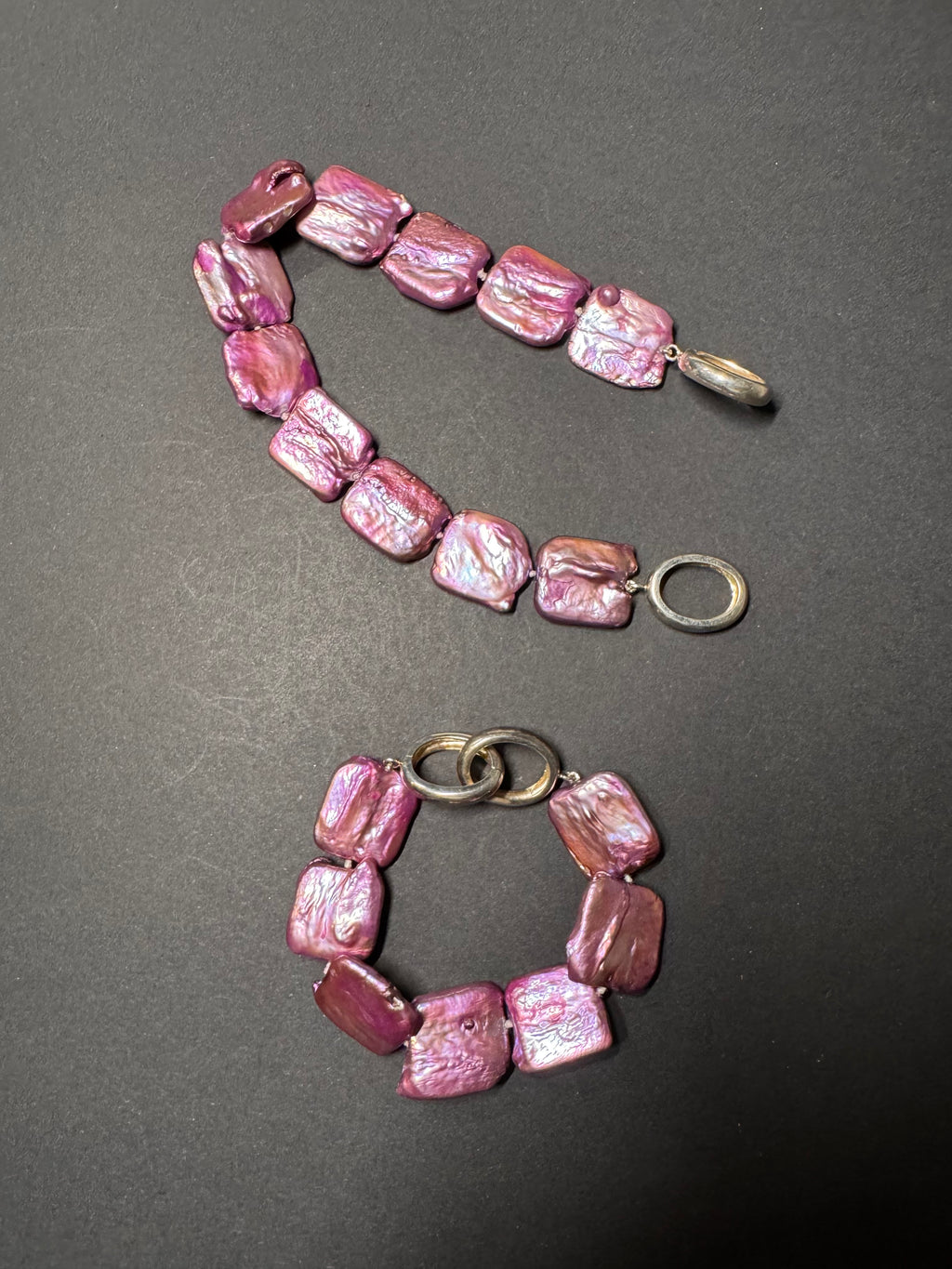 Large pink-hued square baroque pearl necklace