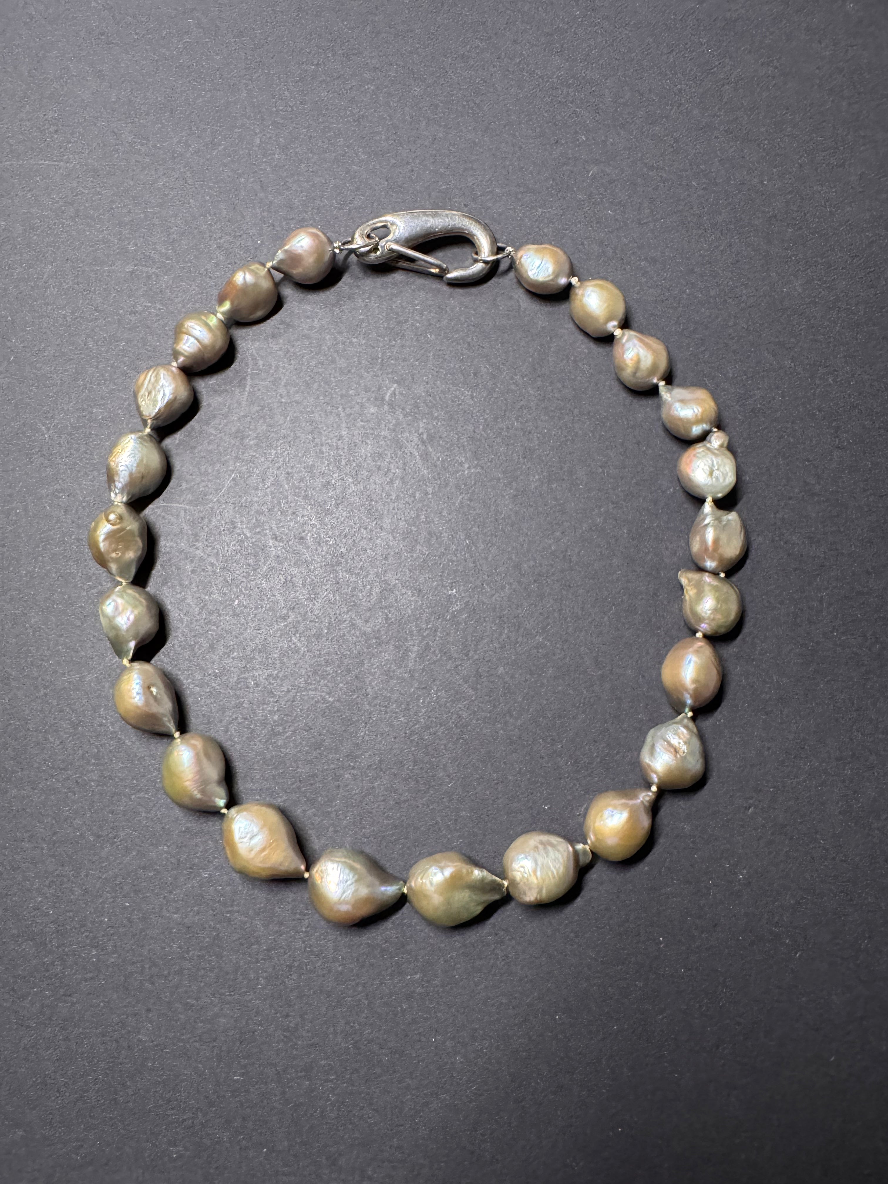 Silvery-grey-hued baroque pearl necklace