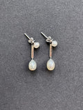 White oval pearl earrings on a pearl and sterling silver post