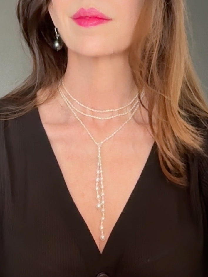 Lariat white pearl necklace