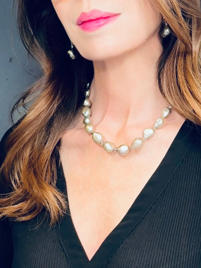 Silvery grey-hued baroque pearl necklace
