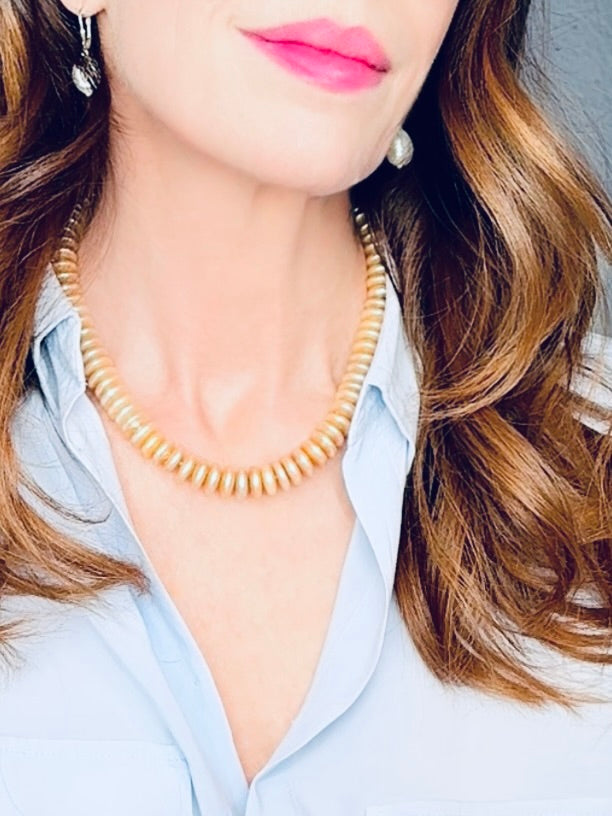 Golden 'stacked' coin pearl necklace