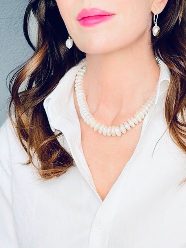 White 'stacked' coin pearl necklace
