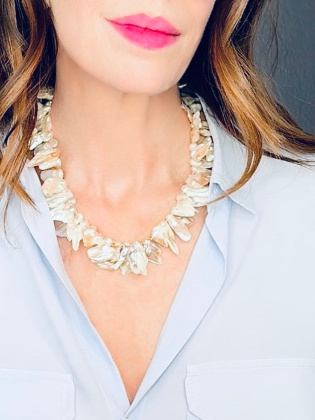 Golden-cream-hued freeform pearl necklace