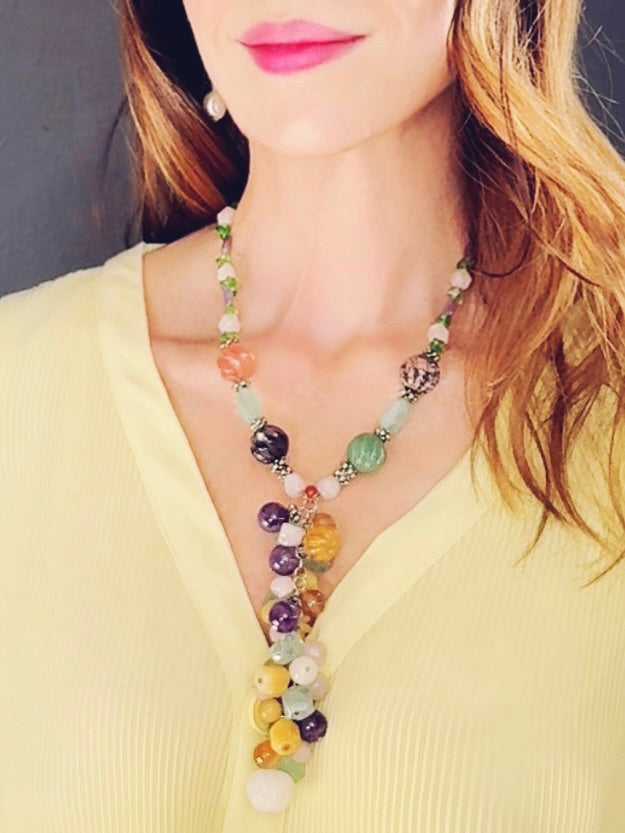 Y-shaped multi-gemstone necklace