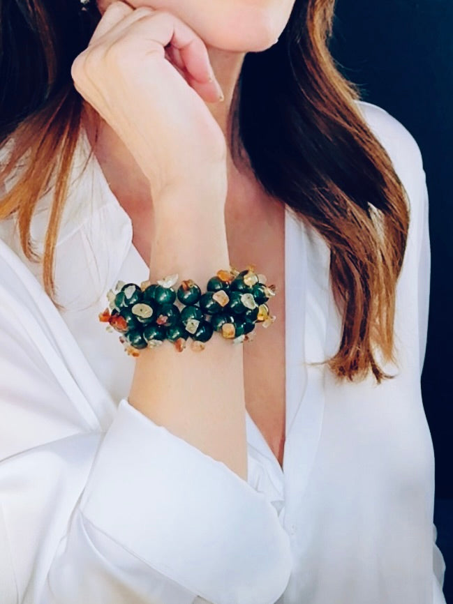 Polished dark green aventurine stretch bracelet