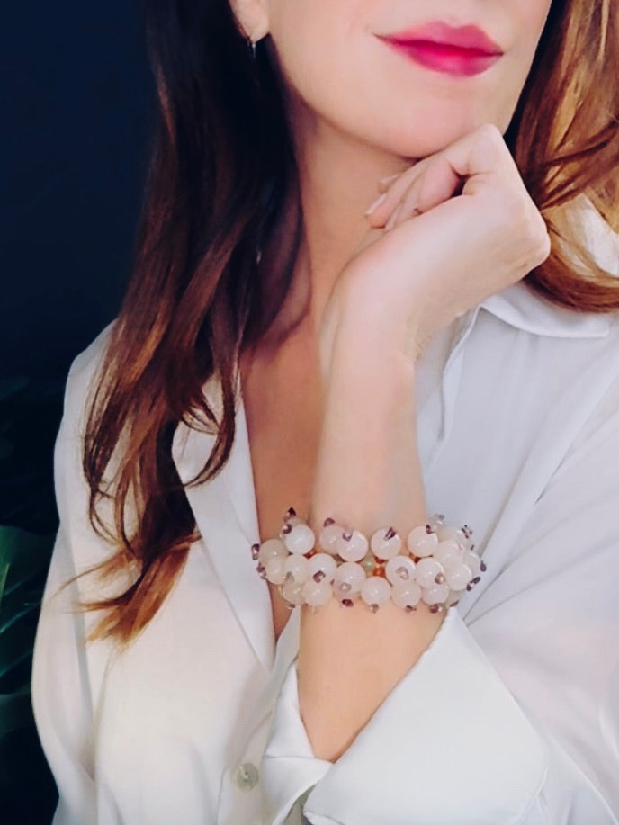 Polished rose quartz stretch bracelet